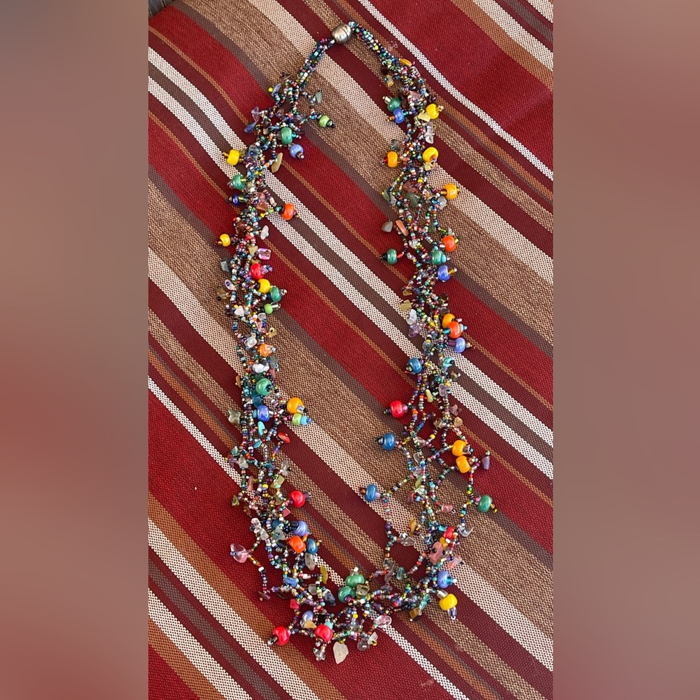 Vintage Multi Strand Natural Gemstone Beaded Necklace  - Hangs 15”